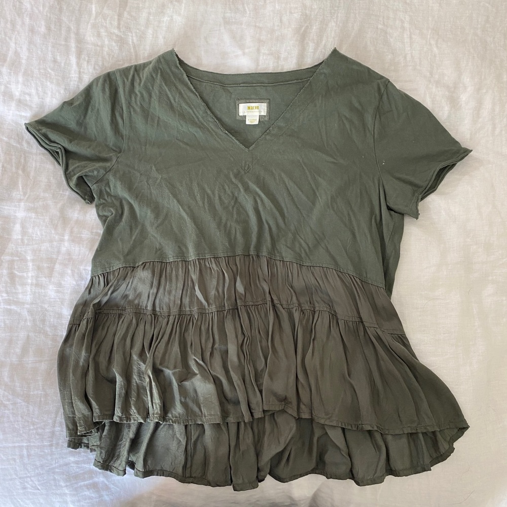 Anthropologie Maeve V-neck Silk T-shirt